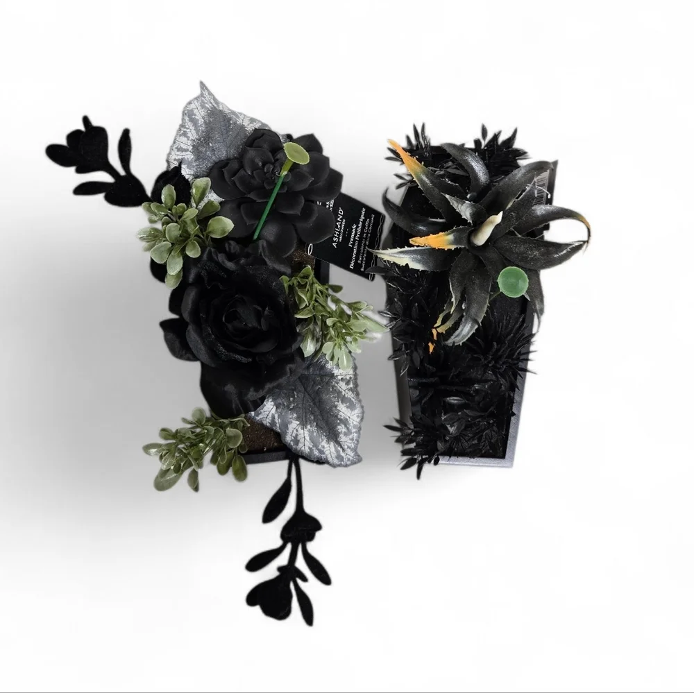 NEW Ashland Halloween premade goth succlents and flowers in‎ black coffin decor